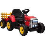 HOMCOM Elektro-Kinderauto Elektrischer Traktor mit Anhänger und Fernbedienung, Belastbarkeit 30 kg, für Garten und Balkon, Rot