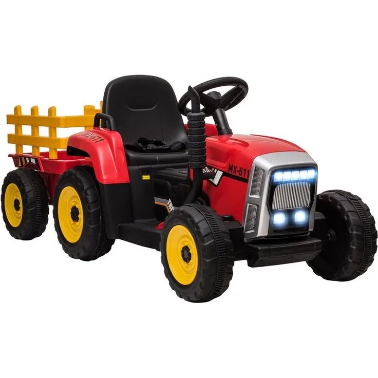 HOMCOM Elektro-Kinderauto Elektrischer Traktor mit Anhänger und Fernbedienung, Belastbarkeit 30 kg, für Garten und Balkon, Rot