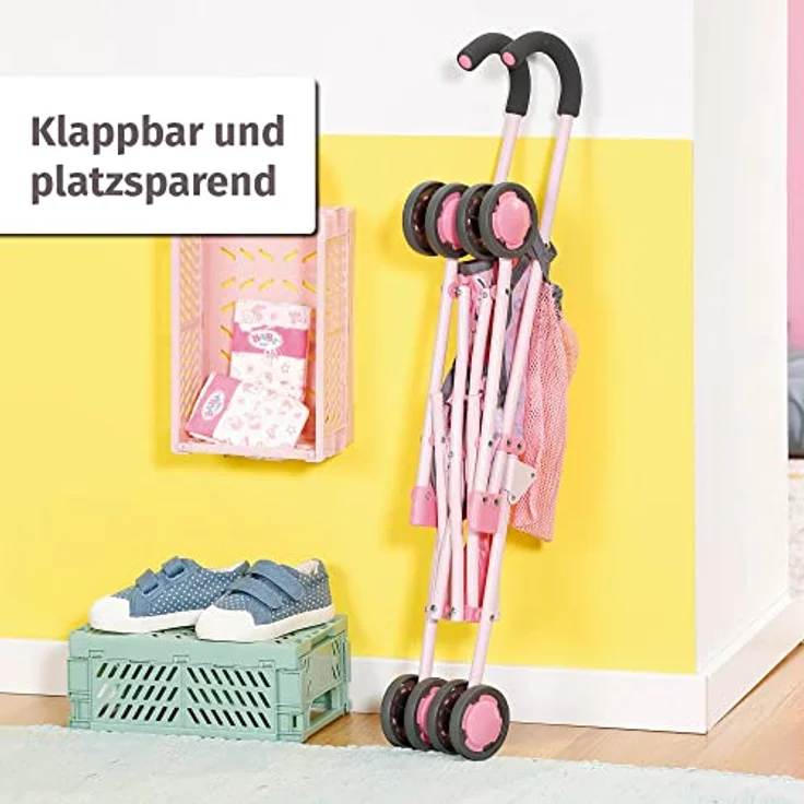 BABY born Zapf Creation 832547 Stroller mit Tasche-Faltbarer Puppenwagen mit Netz und 3-Punkt-Gurt, 62cm Griffhöhe in rosa – Bild 3