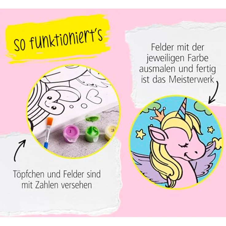 Online Pen Malen nach Zahlen Leinwand-Malen für Kinder (mit Farbtöpfchen & Pinsel), Einhorn Motiv, 19x29 cm, von Online Pen – Bild 4