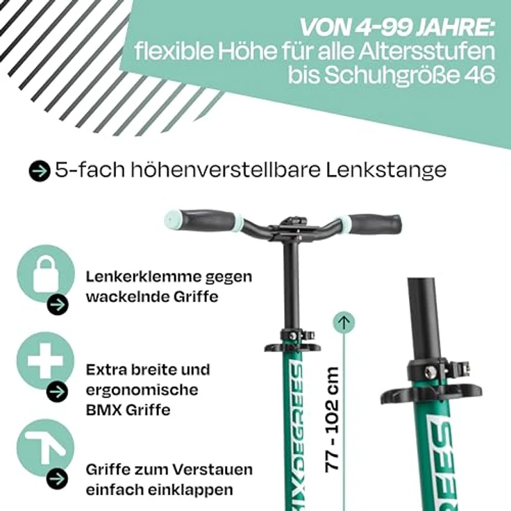 SIX DEGREES Aluminium Scooter 205 mm, Klappmechanismus, höhenverstellbar, Testsieger GS-geprüft, max. Benutzergewicht 100 kg – Bild 5