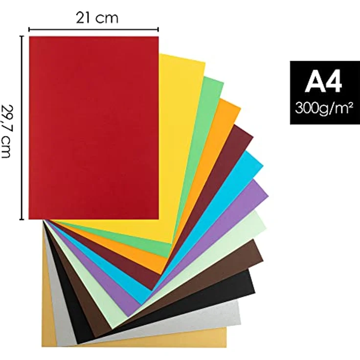 OfficeTree 54 Blatt Bastelkarton - Bastelset Kinder - Tonkarton A4 300g/m² zum Basteln Gestalten - 10 Farben - Mit Gold- und Silberbögen – Bild 2