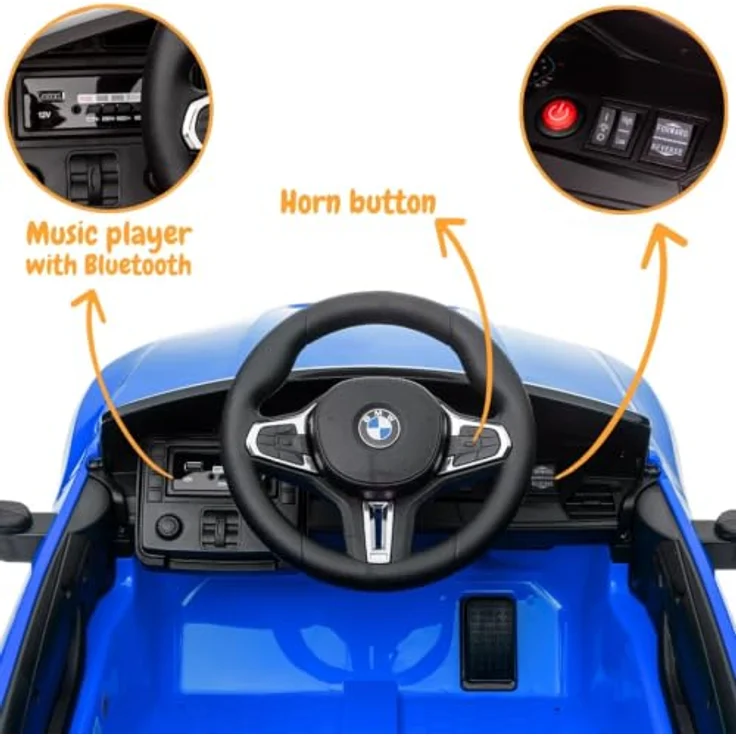Vrooomy Kinder Elektroauto BMW M4 Competition, 12V mit Fernbedienung, Blau, für 1 bis 5 Jahre, Sicherheitsgurt, MP3-Player, EVA-Gummireifen – Bild 5