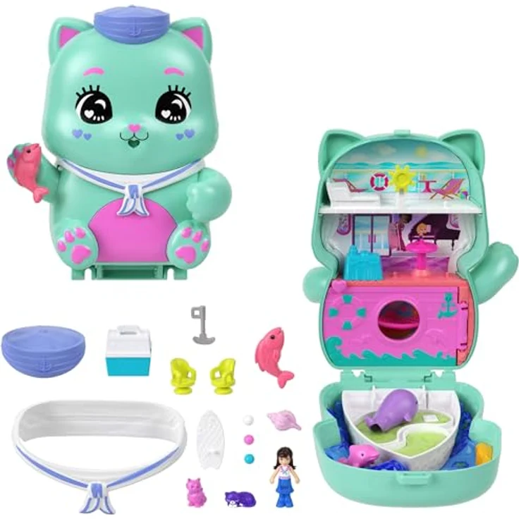Mattel POP Matrosenkatze Schatulle, Spielset mit Kreuzfahrtschiff, 1 Puppe und 10 Accessoires, Kätzchenform – Bild 1