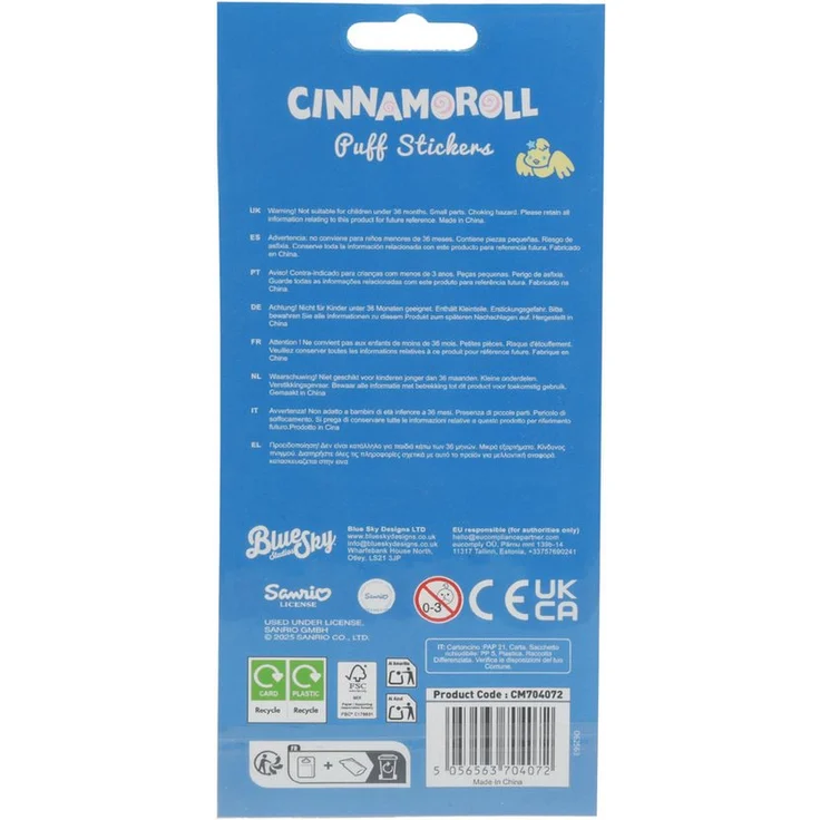 Blue Sky Designs Cinnamoroll Sticker Set, 3D Puffy Sticker für Kawaii-Deko und DIY-Projekte