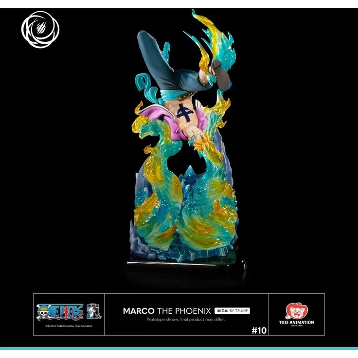 Tsume One Piece IKIGAI Figur 1/6 Marco the Phoenix, detailreiche Statue mit blauen Flammen, 18 cm hoch, 36 cm lang