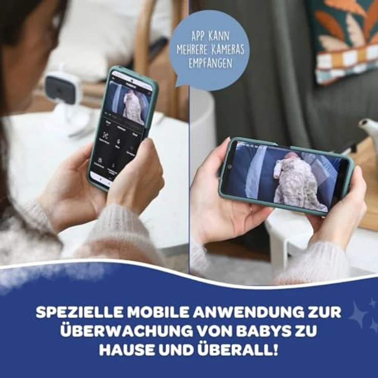 BÉABA Zen Nomad, drahtloses Babyphone mit Kamera, Nachtsicht, Mobile App, mehrfarbigem Nachtlicht, Walkie Talkie, Thermometer, 6h Akkulaufzeit, Weiß – Bild 4