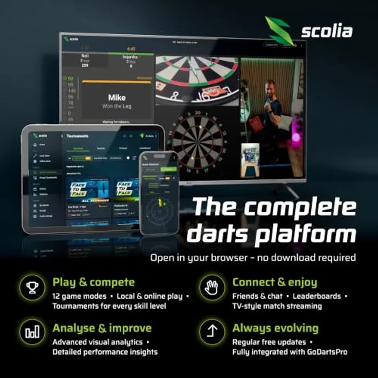 Scolia "Home 2 Flex" Autoscoring-System, automatische Punktezählung für Steeldarts mit 360° LED Beleuchtung, flexibles Abo-Modell – Bild 6