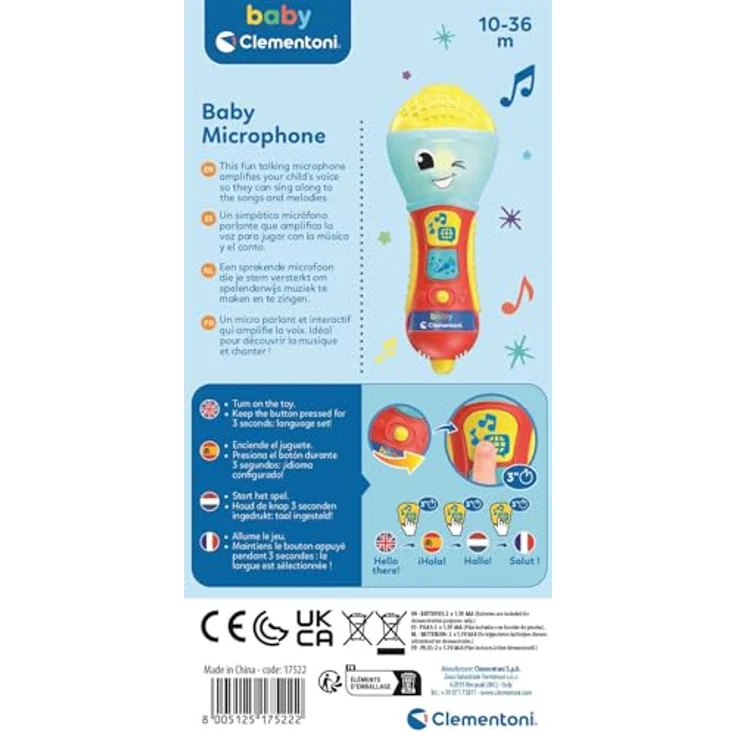 Clementoni 17522-NEW Mikrofon mit LED-Licht, 2 farbigen Tasten und Sprachverstärkung für Kinder – Bild 3