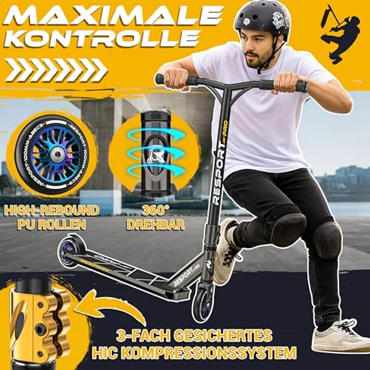 RE:SPORT REVO PRO Stunt Scooter, Profi Kickscooter mit 110mm PU Wheels, ABEC 9 Lager, leicht und wendig, inkl. Ständer für Kinder & Erwachsene – Bild 2