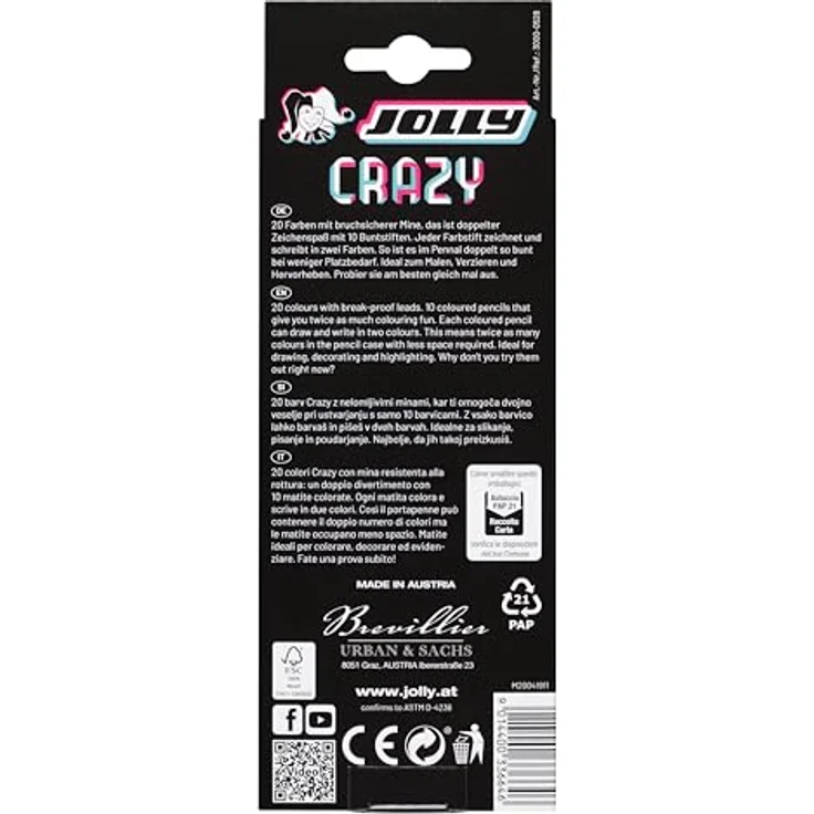 JOLLY Next Generation, Crazy Buntstifte, 10 Doppelseitige bruchsichere Farbstifte mit 20 Farben, Schwarzes Holz, Runde ergonomische Stiftform, modisches Design – Bild 2