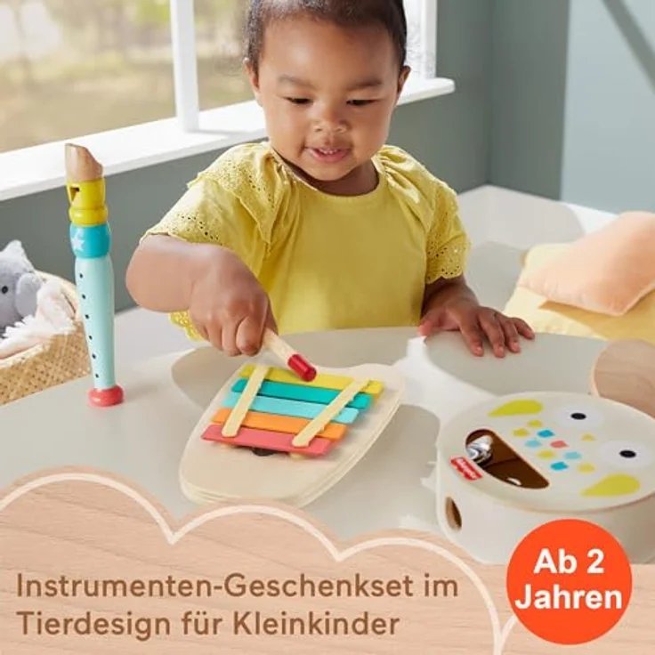 Fisher-Price Musik-Geschenkset für Kleinkinder mit Tierspielzeug-Instrumenten, 6 Holzteile, Montessori-inspiriert, ab 2 Jahren, HXT90 – Bild 2