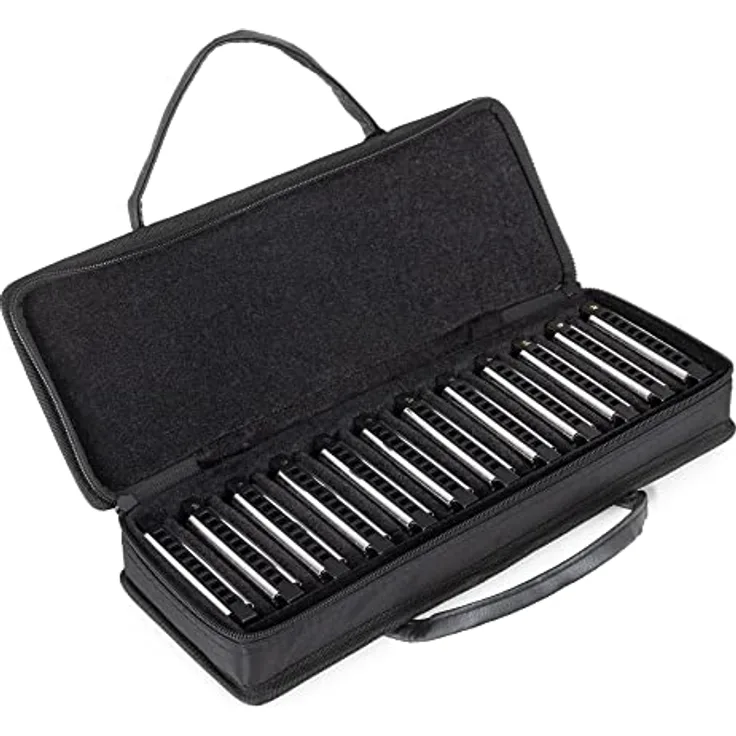 Classic Cantabile AHBS-12 Alabama Blues Harmonica 12er Mundharmonika Set - Diatonische Mundharmonikas in verschiedenen Stimmungen - 10 Messing Stimmzungen - Edelstahl-Gehäuse - Inkl. Etui & Tuch - Robustes Edelstahl-Gehäuse & kräftiger Blues-Sound