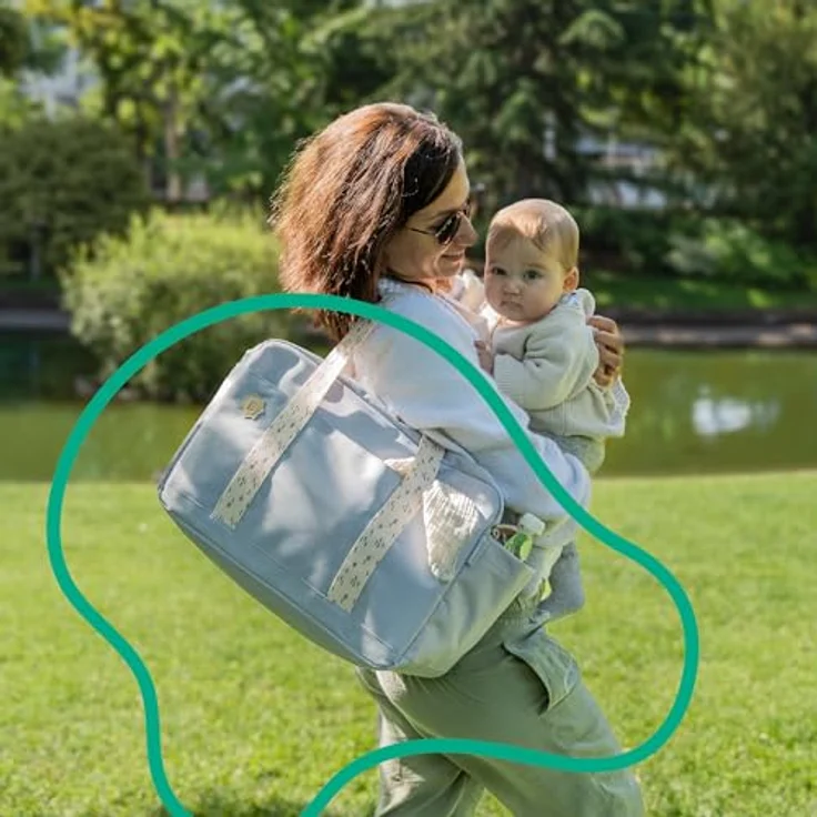 Badabulle Wickeltasche Bowling Grau - Kinderwagentasche mit 20L Kapazität und Wickelauflage – Bild 3