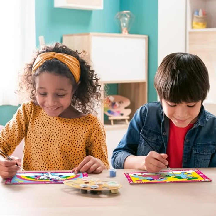 Ravensburger Malen nach Zahlen Junior Zauberponys mit Regenbogen, Malvorlagen-Set für Kinder ab 5 Jahren, 2 Maltafeln, 5 Acrylfarben, inklusive Pinsel und Anleitung – Bild 3
