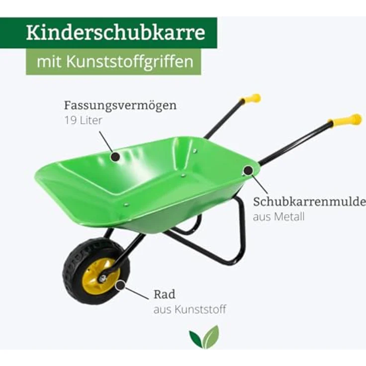 REKORD Kinderschubkarre (Metall) - Grün - mit ergonomischen Kunststoffgriffen - Traglast 20kg - für Kinder ab 3 Jahren - stabil und langlebig – Bild 2