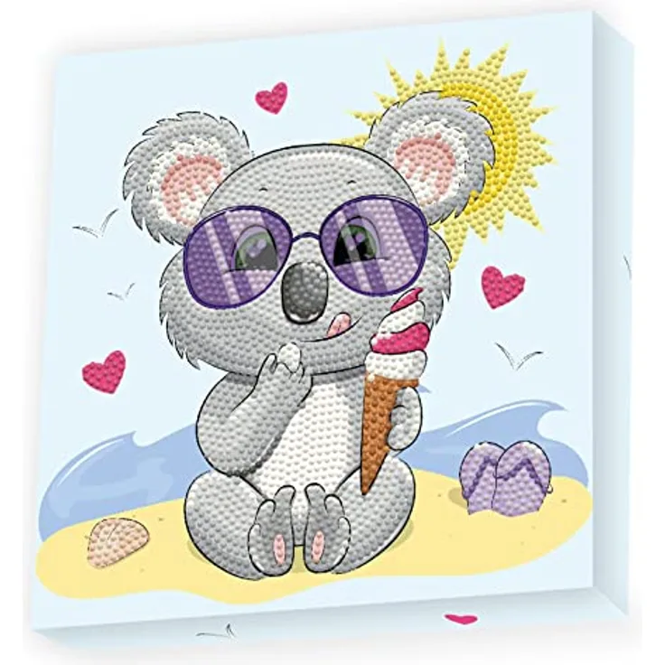 DIAMOND DOTZ DBX.040 - Original 5D Diamond Painting Set DOTZ BOX Koala Cream, Kreativset mit 1.739 Diamant Mosaiksteinen, Malset ca. 22 x 22 cm, DIY Komplettset für Kinder ab 8 Jahren, Grau / Gelb