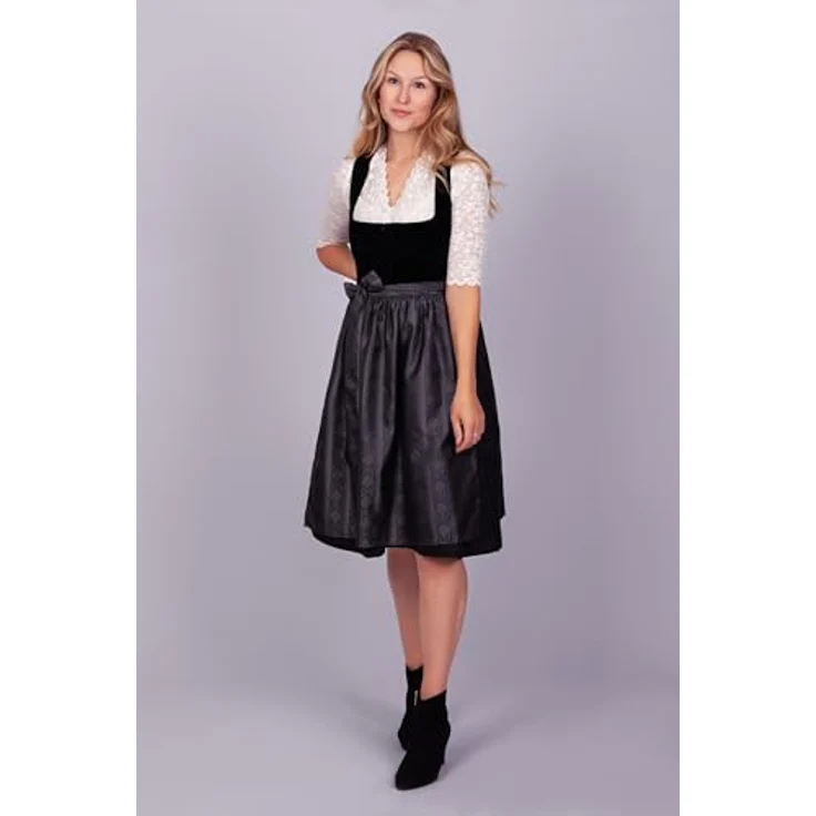 Edelnice Dirndl Midi Evi Samt Schwarz, exquisites Trachtenkleid mit edlem Samtmieder, dunklem Jacquardstoff und schimmernder Schürze – Bild 8