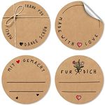 Etiketten selbstklebend zum beschriften - 96 Kraftpapier Sticker | Danke Aufkleber aus Papier 4 cm rund | Aufkleber zum beschriften | Beschreibbar mit jedem Stift!