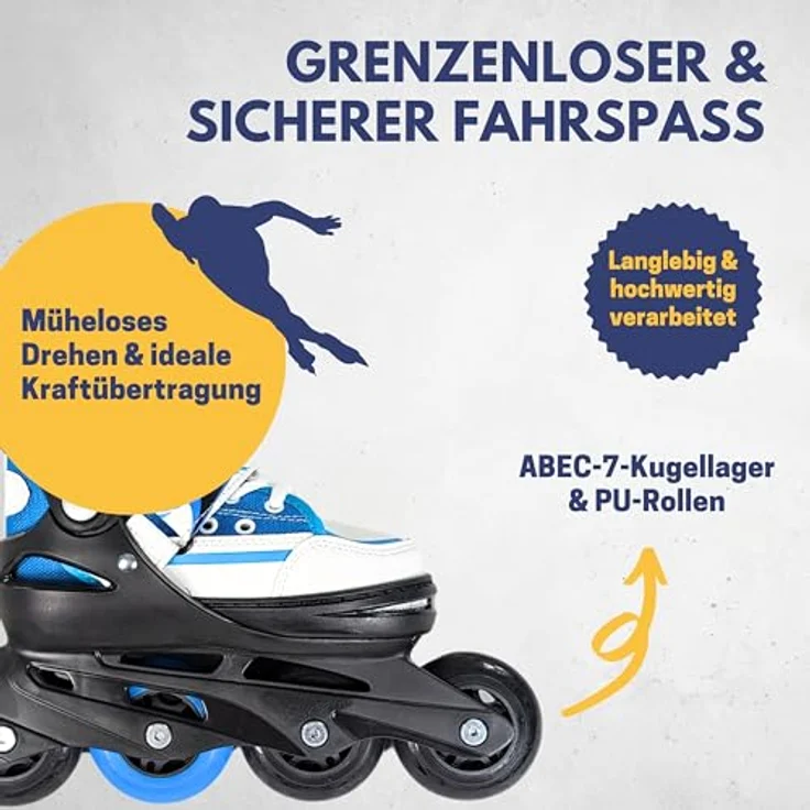 Best Sporting Inline Skates Kinder I Rollschuhe größenverstellbar I robuste Inliner für Jugendliche mit Bremse I schwarz/blau I Rollerskates Schuhe Kinder I Inliner mit 4 Rollen – Bild 4
