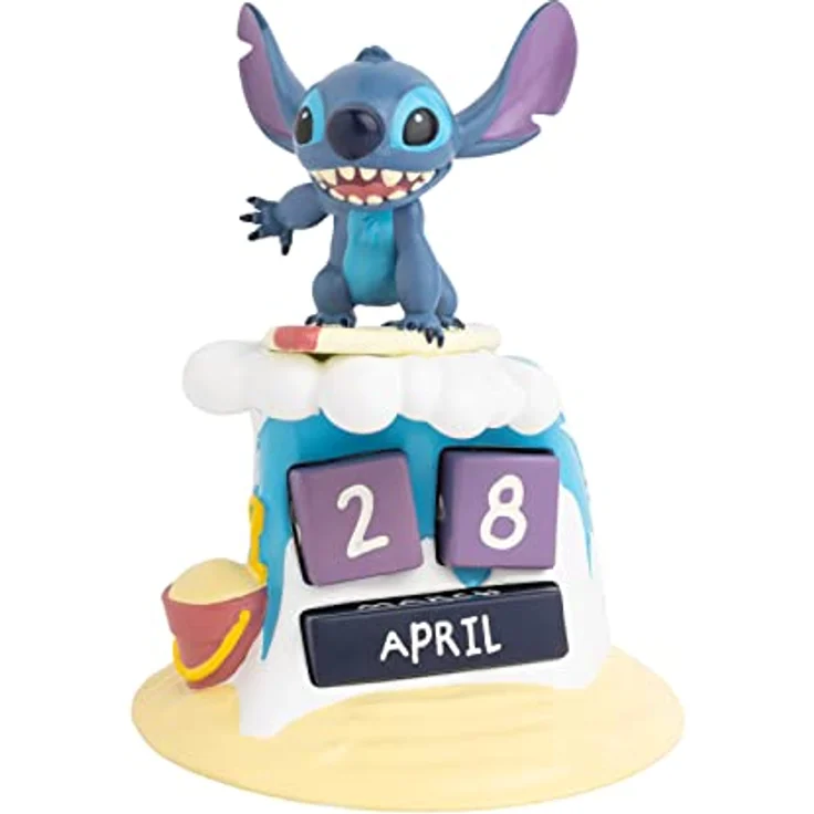 Grupo Erik Stitch 3D Ewiger Kalender Surfer, handbemalt aus hochwertigem Harz, mit Datumsblöcken, 15,5 x 11,7 x 11,7 cm – Bild 1