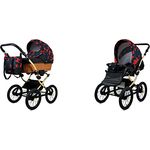 Babylux ALU 2in1 Kinderwagen für Kleinkinder – Neugeborenen Kinderwagen – Max. 15kg – Red Bow Gold Frame, verstellbare Rückenlehne und Fußstütze, lichtechte Stoffe, Fünf-Punkt-Sicherheitsgurte
