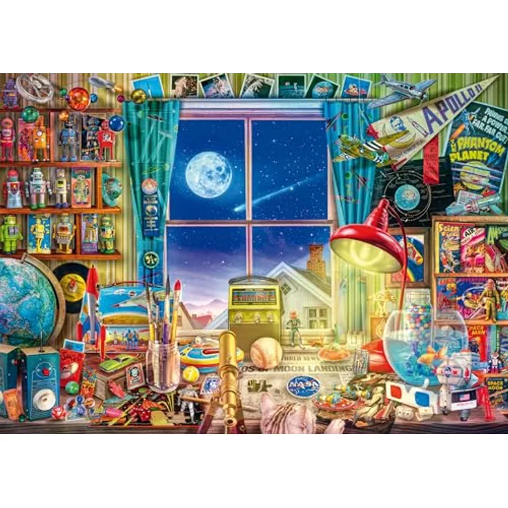 Schmidt Spiele 58882 Bis zum Mond, 1000 Teile Puzzle mit spezieller Leinenstruktur und spiegelfreiem Mattlack
