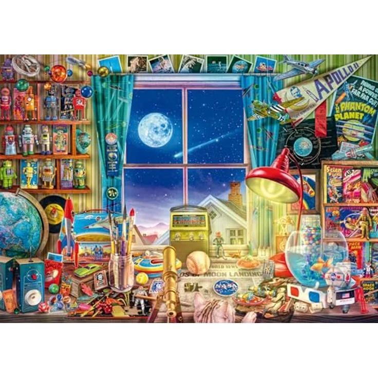 Schmidt Spiele 58882 Bis zum Mond, 1000 Teile Puzzle mit spezieller Leinenstruktur und spiegelfreiem Mattlack – Bild 1