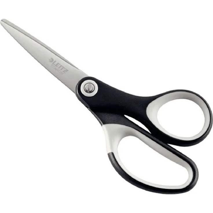 LEITZ Papierscheren Qualitätsschere Titan, 150mm, ergonomische Soft-Grip Griffe, titanbeschichtete Klingen, schwarz