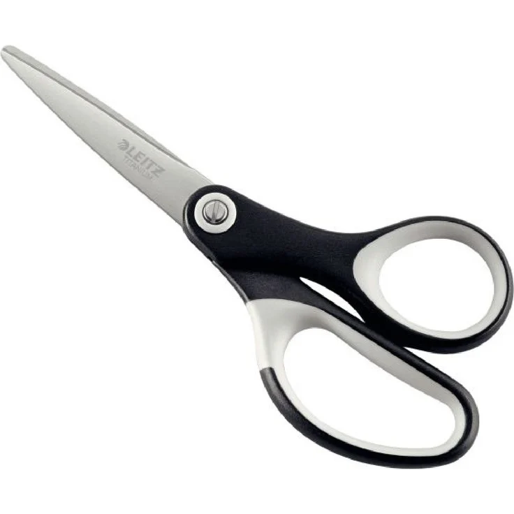 LEITZ Papierscheren Qualitätsschere Titan, 150mm, ergonomische Soft-Grip Griffe, titanbeschichtete Klingen, schwarz