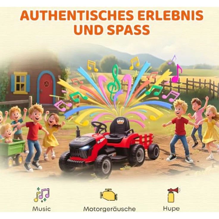 AIYAPLAY Elektrischer Kinder Traktor mit Anhänger, 3-Gang, 2 Motoren, rot, für 3-8 Jahre – Bild 8