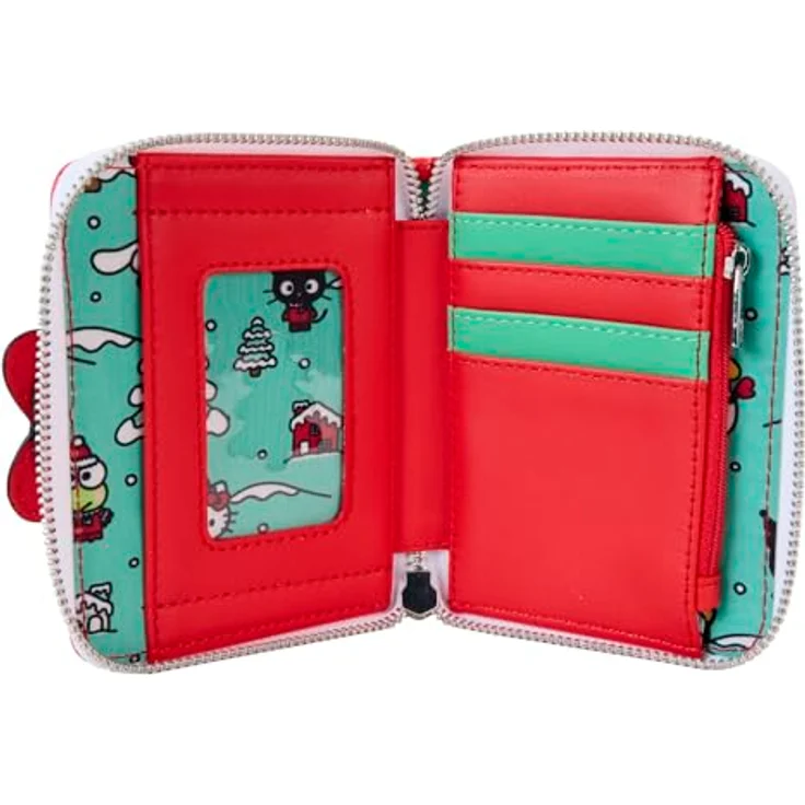 Loungefly Sanrio Hello Kitty Weihnachten Brieftasche, 100% veganes PU-Leder, kompaktes Design, 4 Kartenfächer, Reißverschluss, festliches Weihnachtsbaum-Detail – Bild 4