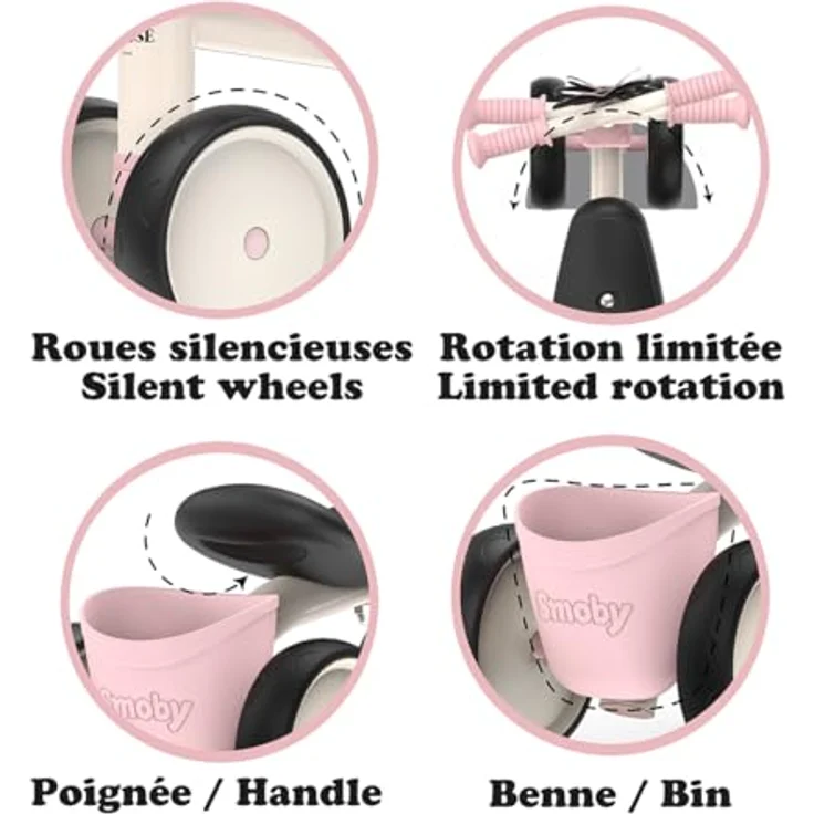 Smoby Minnie Rookie Ride-On, Retro-Laufrad im Minnie Maus Design mit vier Rädern und leisen Reifen – Bild 3