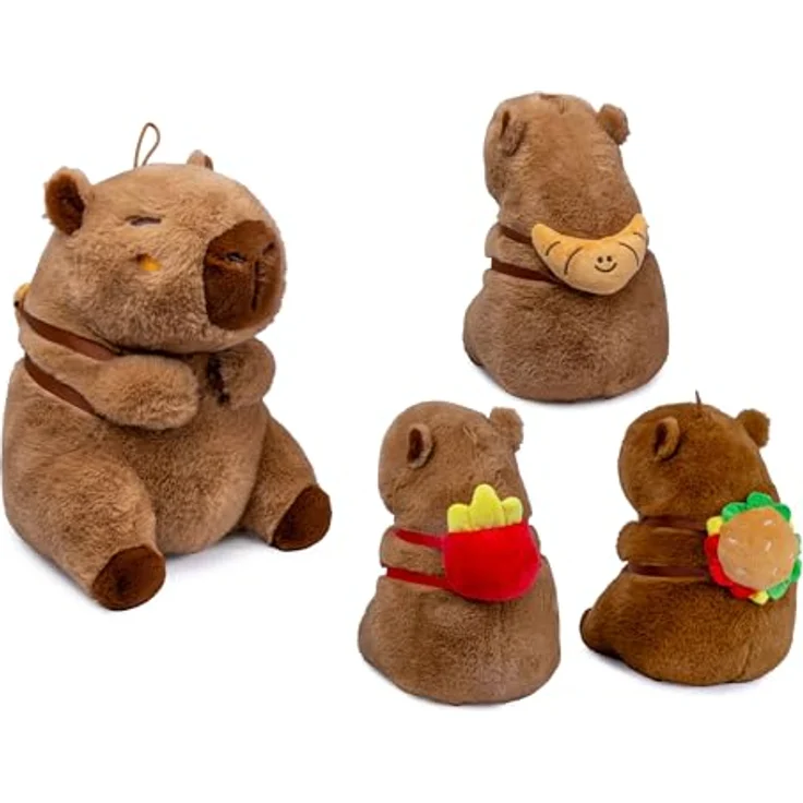 Soma Capybara Kuscheltier, braun, Plüschfigur 35 cm mit Snackrucksack Croissant, extra weiches Fellmaterial – Bild 2