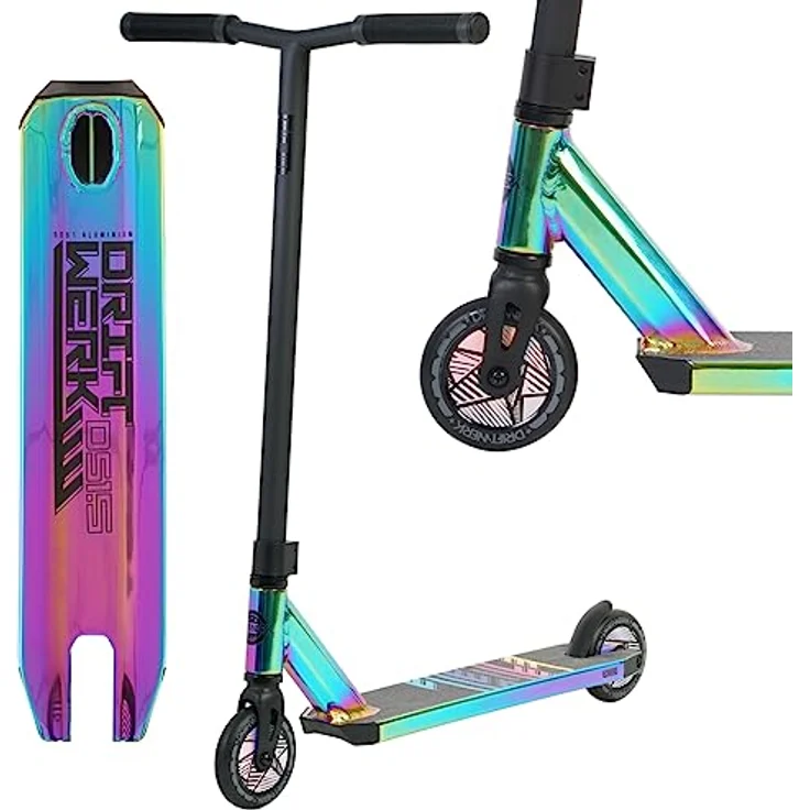 DRIFTWERK DAS ORIGINAL Stunt Scooter DS1.5 Neochrome Rainbow, Freestyle Tretroller für Kinder, robust und stylisch – Bild 1