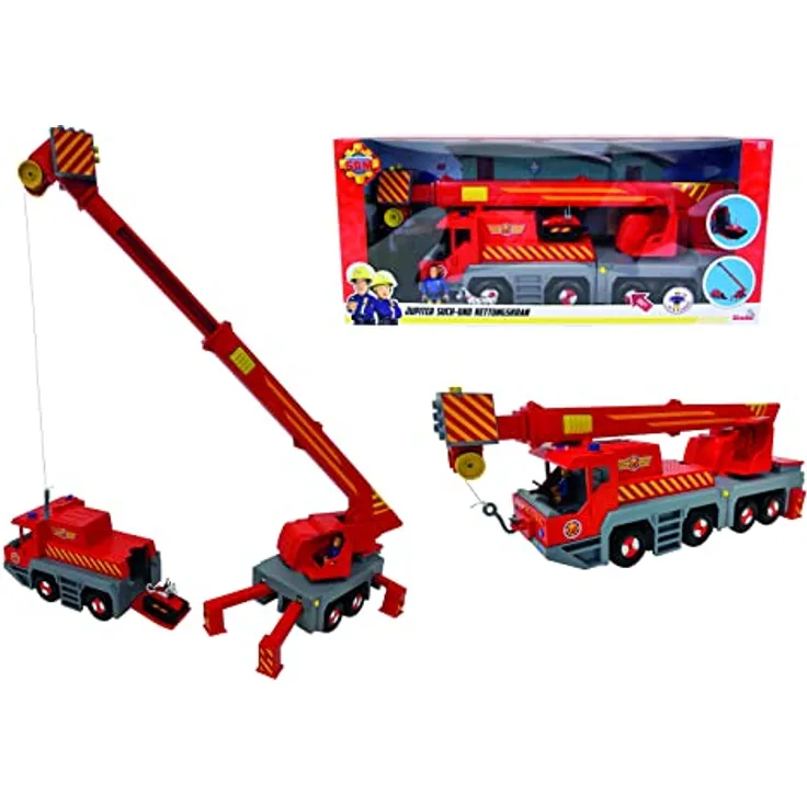 Simba Feuerwehrmann Sam Rescue Crane Set, 50 cm Kran mit 2-in-1 Funktion, inkl. Sam-Figur und Radar-Hund, 360° drehbar, Wasserkanone und Geräuschfunktion
