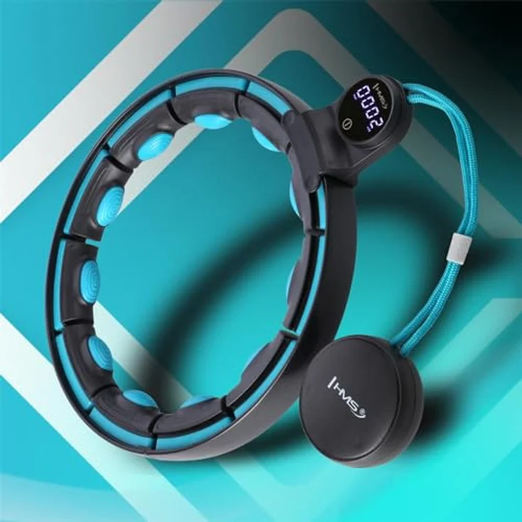 HMS HHM17 Hula-Hoop-Reifen, Hula Hoop mit Gewicht und Zähler, schwarz/türkis, mit digitalem USB-aufladbarem Display und Magneten – Bild 5