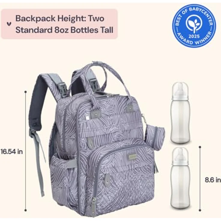 BabbleRoo Wickeltasche Rucksack, große Kapazität 26 L, 17 Taschen, wasserabweisend, inklusive Wickelauflage und abnehmbarem Schnullerhalter – Bild 2