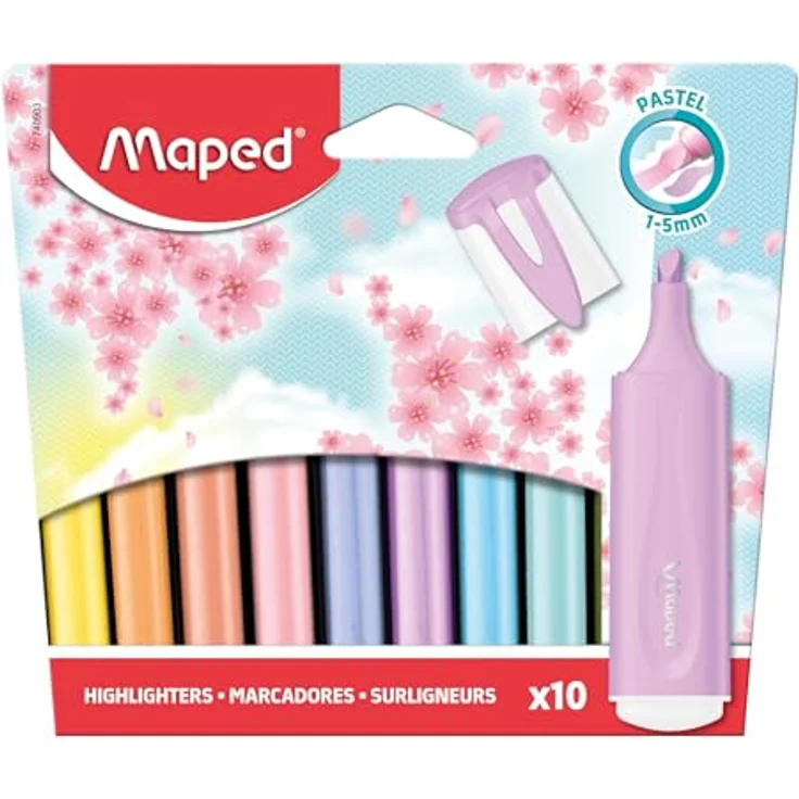 Maped Fluo Peps pastell Textmarker, 10 St. in Farben wie Peppermint, Blue Pearl und Lemon, lichtbeständig, InkJet-geeignet, ergonomische Keilspitze – Bild 2
