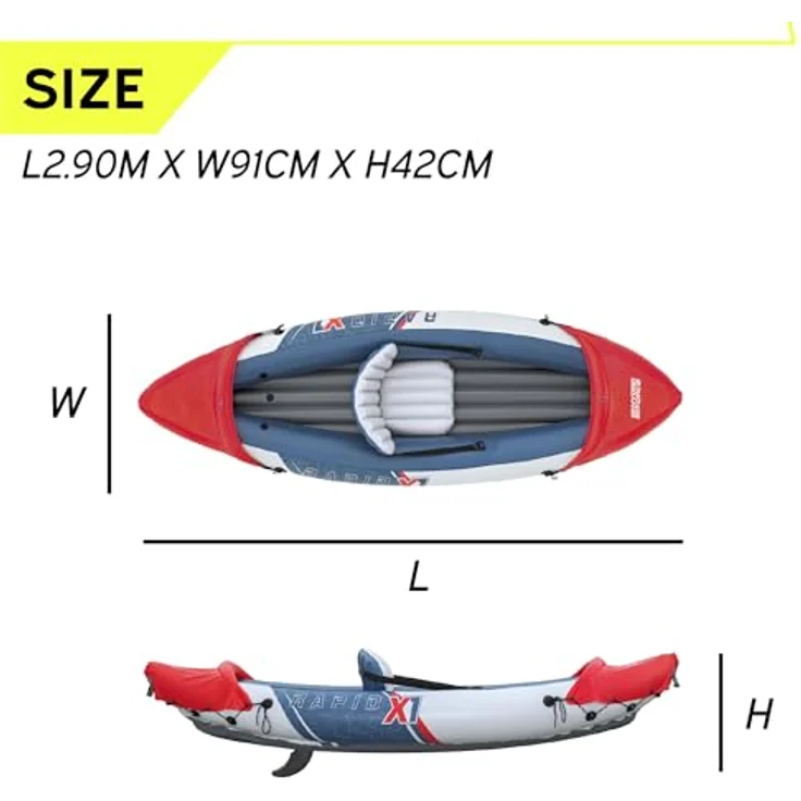 Bestway Hydro Force Rapid X1, Schlauchboot (290 cm, 1 Pers.), inklusive Paddel, Pumpe und Tragetasche, 120 kg Tragfähigkeit – Bild 8