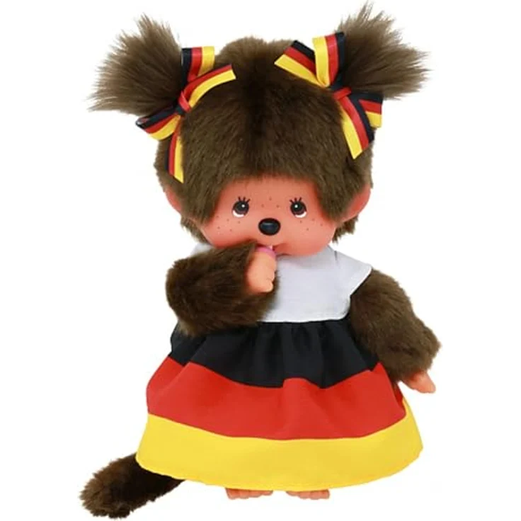 Monchhichi Plüschfigur Mädchen im Deutschland-Kleid 20 cm Monchhichi Puppe zwei Zöpfchen, EM-Fußball Edition – Bild 4