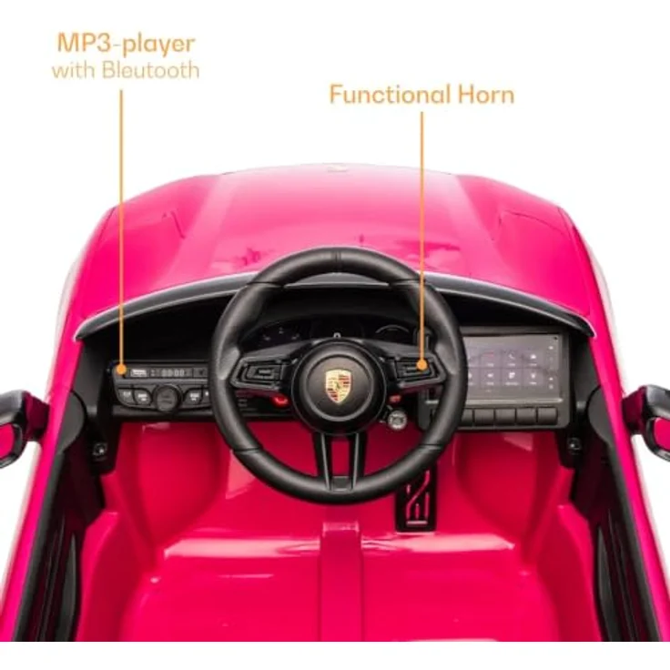 Vrooomy Porsche Macan Turbo Kinder Elektro Auto, 12V mit Fernbedienung, Soft-Start, funktionierende Türen, Bluetooth, EVA-Räder, rosa – Bild 6