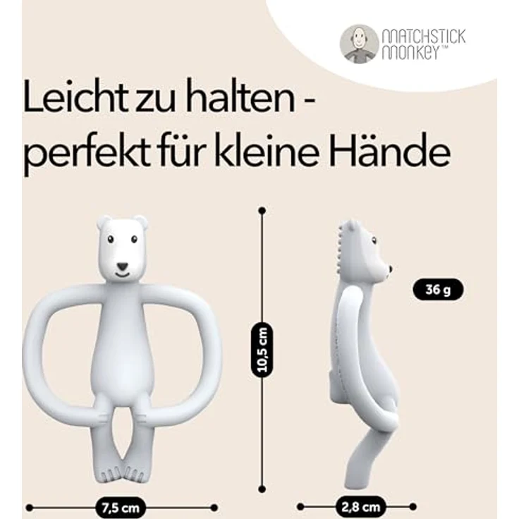 Matchstick Monkey Beißring/Zahnungshilfe (Pomelo Eisbär) - Antimikrobiell/BPA-frei/Leicht zu greifen/Ab 3 Monaten/Tiermotiv – Bild 4