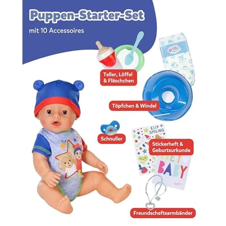 Baby Born Babypuppe Jonas, 43 cm (Set, 11-tlg), mit 10 lebensechten Funktionen, inkl. magischem Teller und Zubehör – Bild 3