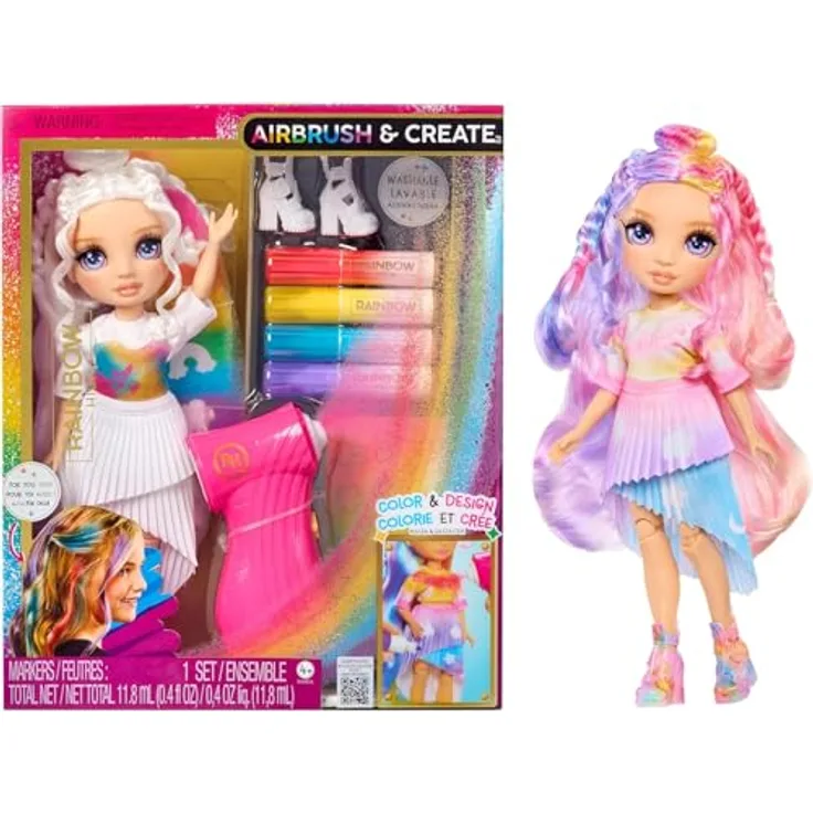 Rainbow High Air Brush & Create Fashion Doll, Anziehpuppe mit lila Augen und auswaschbaren Farben