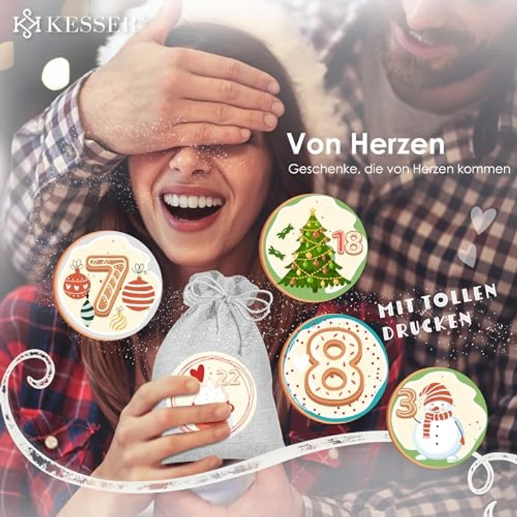 KESSER® Adventskalender zum Befüllen 24 Jutebeutel 20 x 12 cm Gedruckte Stoffbeutel Kinder Weihnachtskalender zum Selber Befüllen Inkl.. 24x Schildchen + 1 Großer Aufbewahrungsbeutel Stoff - Preisvergleich – Bild 4