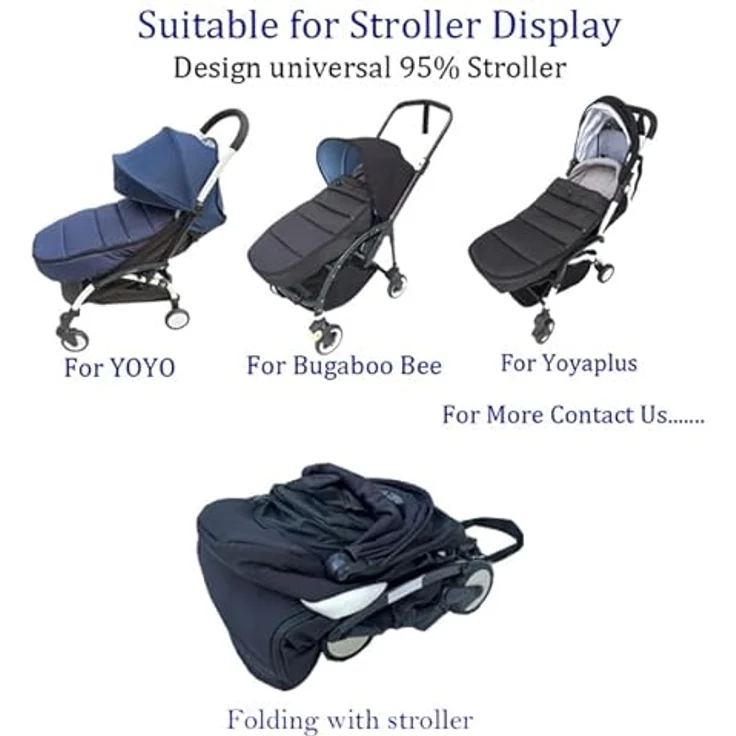 Brogtorl Universeller Kinderwagen-Fußsack, kompatibel mit Babyzen YOYO/YOYO2, Stokke YOYO3 & Bugaboo, wind- und kältesicher, verstellbare Länge, schwarz – Bild 5
