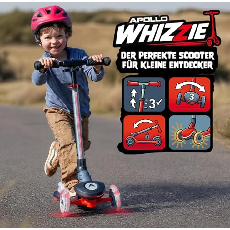 Apollo Whizzie LED Kinderroller, höhenverstellbarer Dreiradscooter mit rutschfester Trittfläche, für Kinder ab 3 Jahren, bis 60 kg belastbar – Bild 6