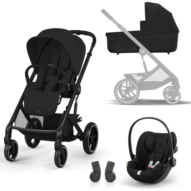 Cybex Balios S Lux 3in1 Set, Kombikinderwagen mit Cloud G i-Size Babyschale und Cot S Lux, Moon Black
