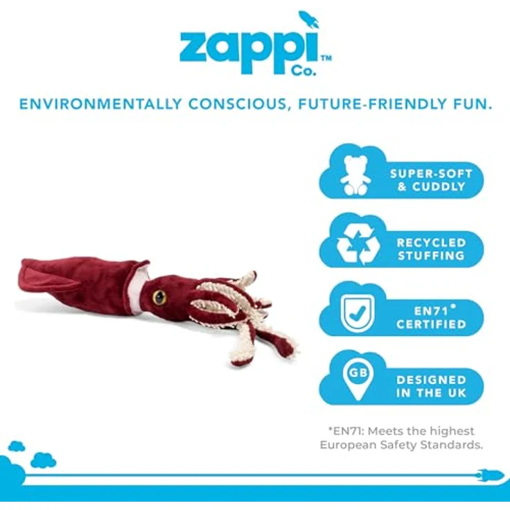 Zappi Co Tintenfisch Plüschtier, 30-35 cm, weich und kuschelig, ideal für Neugeborene und Kinder, grau – Bild 2